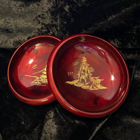 Vintage Aizu Japan Laquerware TRINKET bowls DECOR Asian collectibles Gold Red - Picture 14 of 14